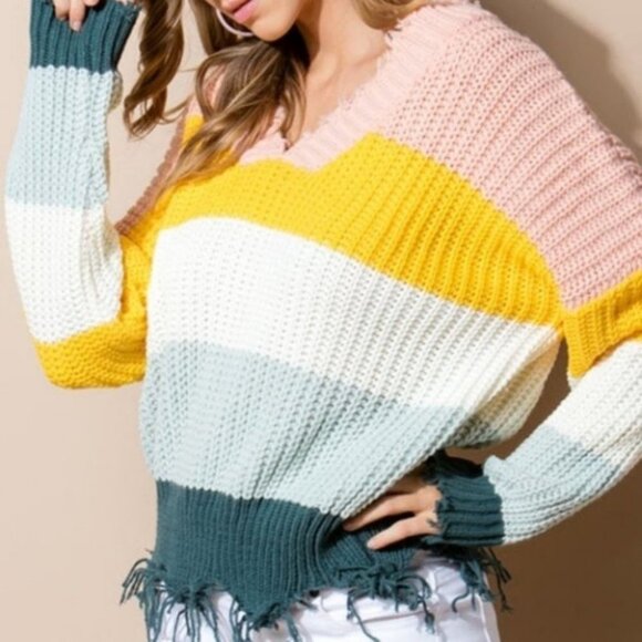 NOW AVAILABLE!! Distressed Striped Sweater - Picture 3 of 4